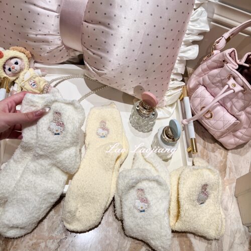 捞捞酱「暖暖小kt」加厚加绒珊瑚绒地板睡眠袜中筒2025秋冬可爱新