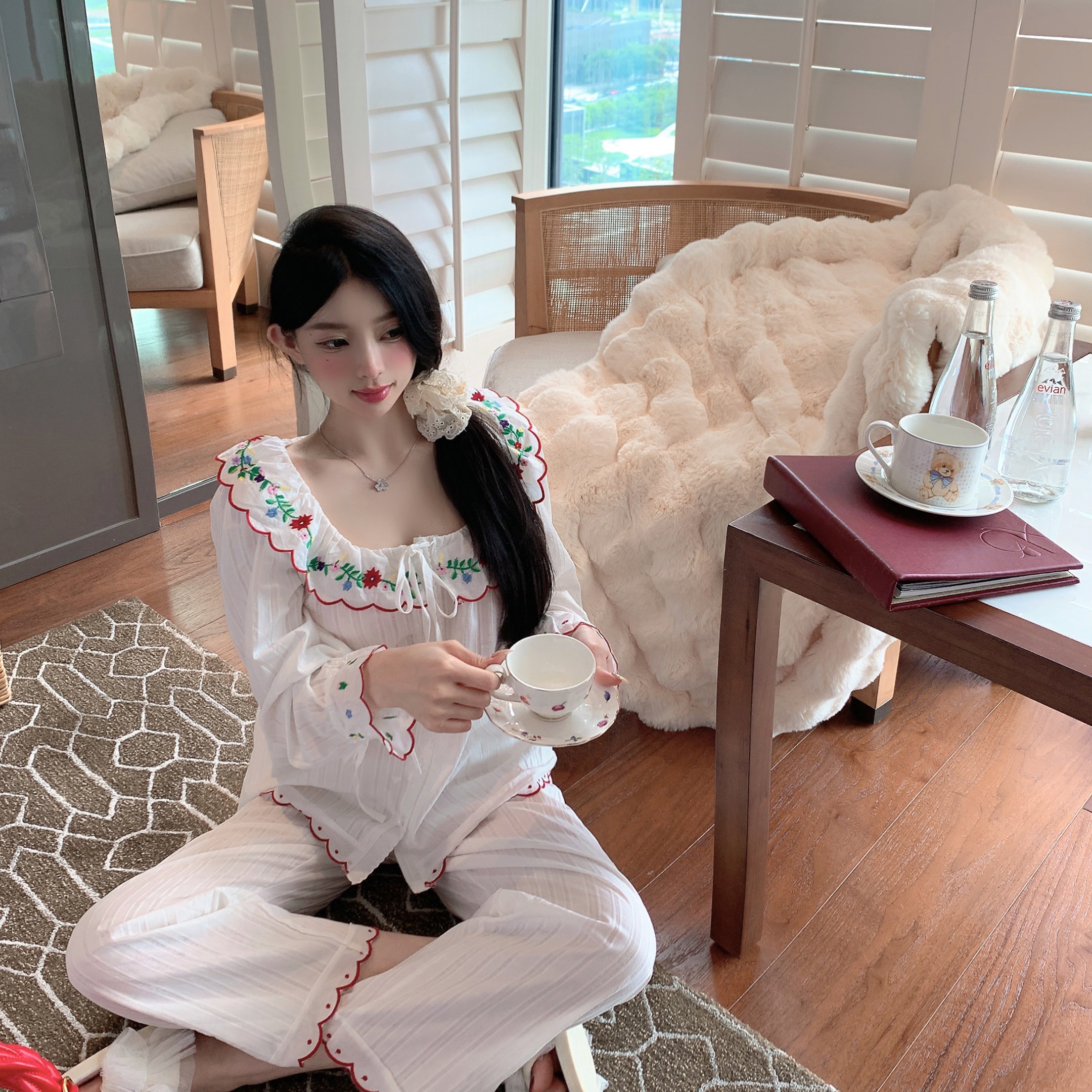 捞捞酱「茉莉甜茶」韩系ins纯棉复古少女清新日系家居服睡衣舒适