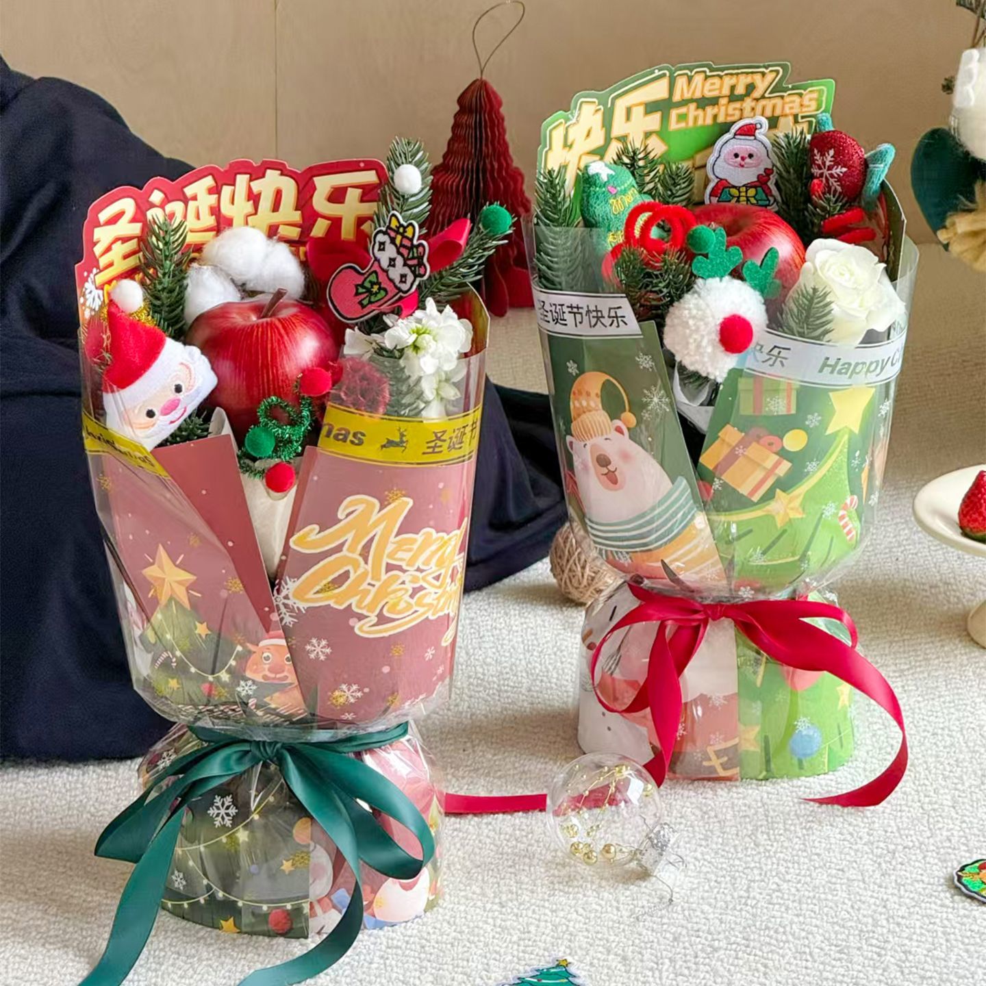 圣诞节苹果花束一体定型片平安果