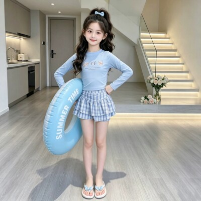 女童长袖分体泳衣2026新款洋气
