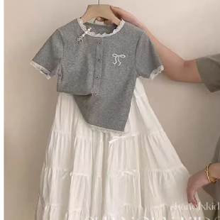 女童时尚套装洋气时髦裙子新款高级感夏超好看绣花短袖T恤两件套t