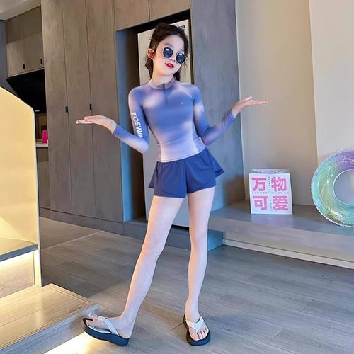 女童紫色扎染分体泳衣套装