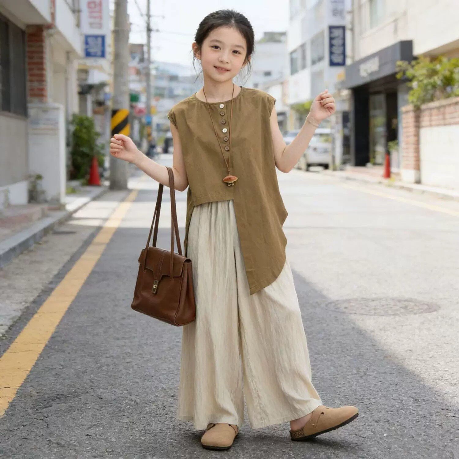 女童老钱风夏季套装2026新款不规则马甲儿童无袖上衣女孩薄阔腿裤
