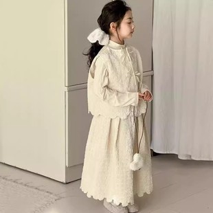 绝美女孩洋气新中式 新款 国风马甲大童小香风裙潮 2025春季 女童套装