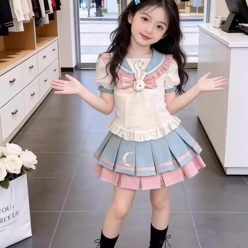 女童夏季可爱卡通百褶裙套装