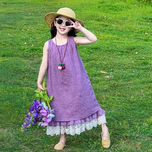 儿童多巴胺小洋裙夏季2026新款女童夏款韩系背心裙夏装薄款连衣裙
