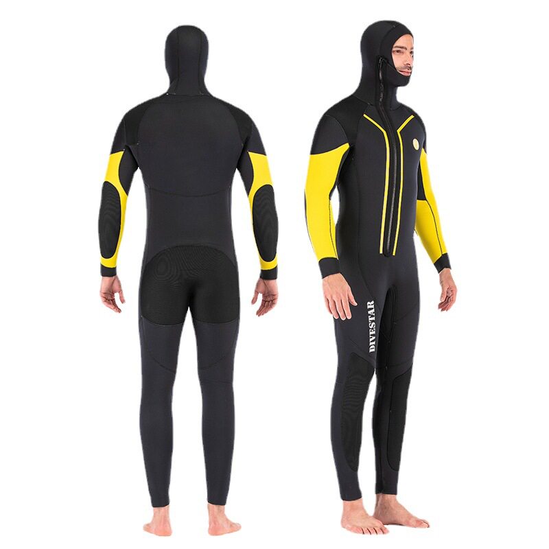 深潜半干加厚7mm潜水服前开拉链保暖潜水服带帽加绒连体潜水衣