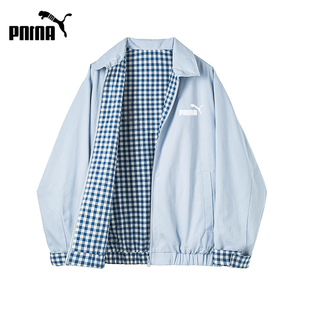 现货清仓休闲风立领夹克男春秋两面穿格子拼接宽松外套潮流百搭