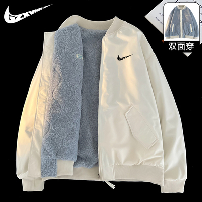 现货清仓双面穿羊羔绒棒球服外套男士秋冬季加绒加厚棉衣宽松男款