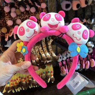 广州长隆纪念品公仔野生动物园熊猫三胞胎头箍发饰头饰可爱发箍