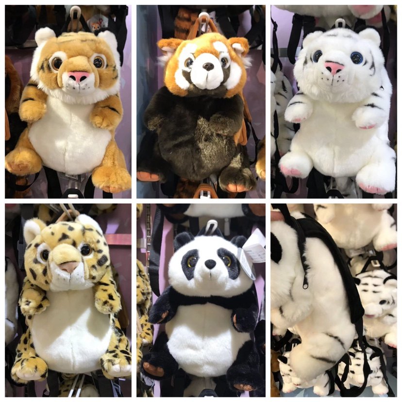 广州长隆纪念品野生动物园白虎老虎小熊猫书包双肩包毛绒背包礼物