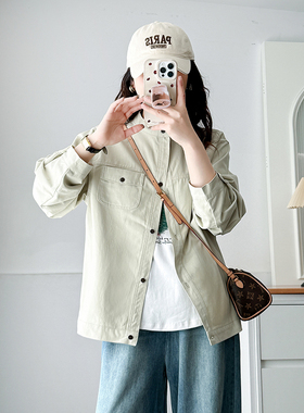 翠袖大码女装韩版宽松工装立领外套女春秋季新款胖mm显瘦夹克上衣