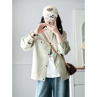 韩版 女装 宽松工装 立领外套女春秋季 胖mm显瘦夹克上衣 翠袖 新款 大码