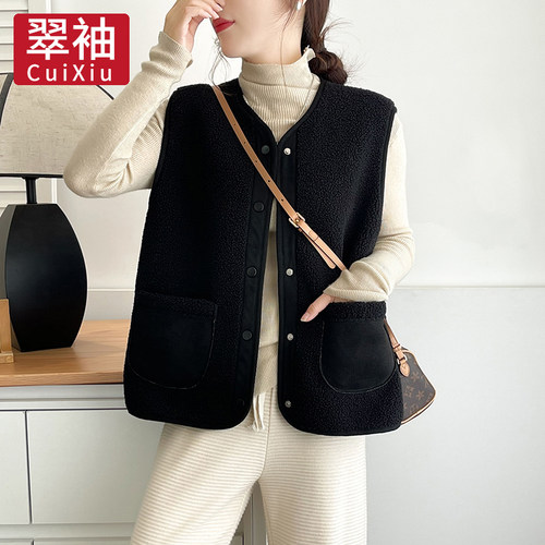 翠袖大码女装胖mm秋冬季新款显瘦羊羔绒马甲坎肩外穿背心无袖外套