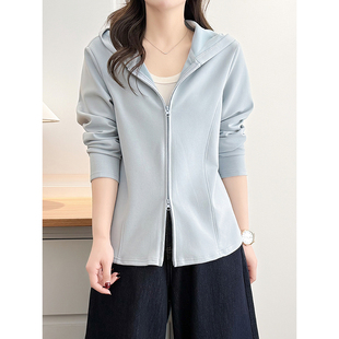 春秋连帽卫衣女2026新款 翠袖 韩版 女装 宽松显瘦上衣胖mm短外套 大码