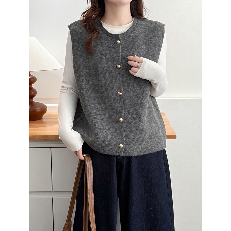 翠袖大码女装温柔气质针织马甲开衫女2025秋冬季胖mm毛衣叠穿坎肩