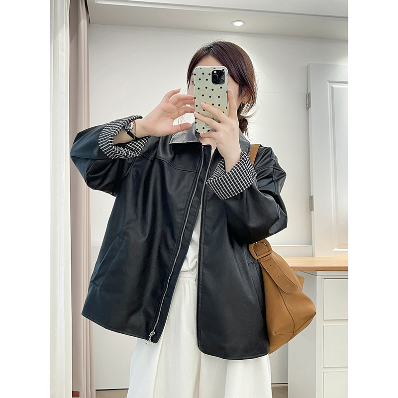 翠袖大码女装高级感黑色皮衣外套女2025秋季新款宽松显瘦夹克上衣