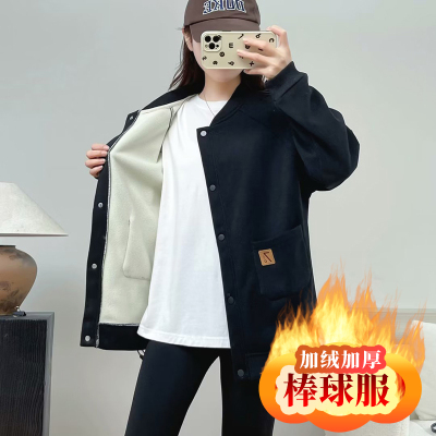 大码立领棒球服外套女卫衣加绒款