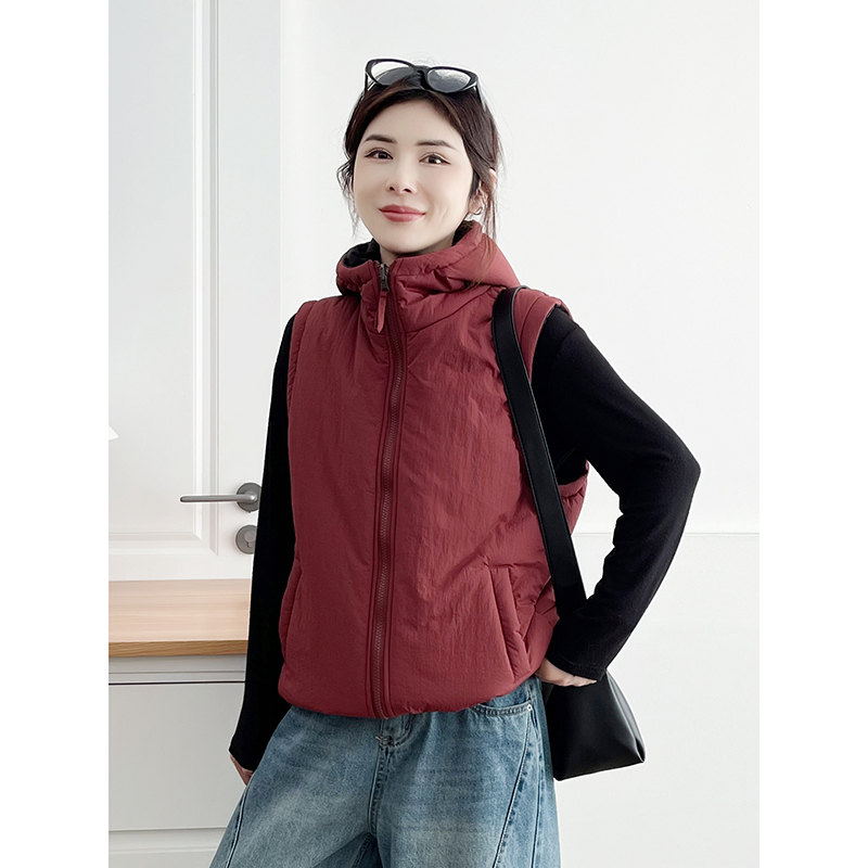 大码女装胖mm双面穿连帽夹棉马甲女2025新款秋冬外穿棉服背心外套