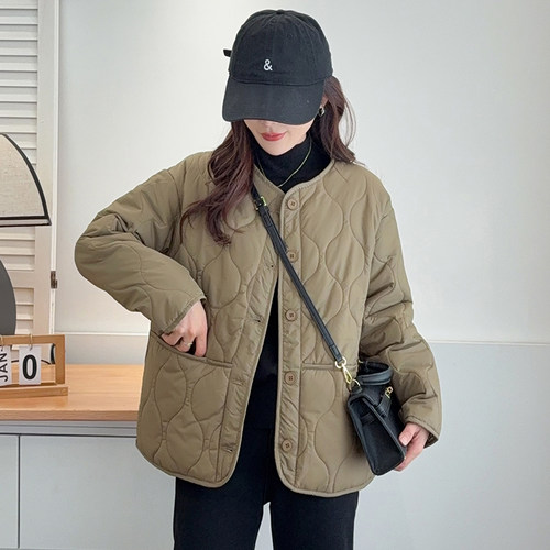 翠袖大码女装冬季轻薄夹棉服外套