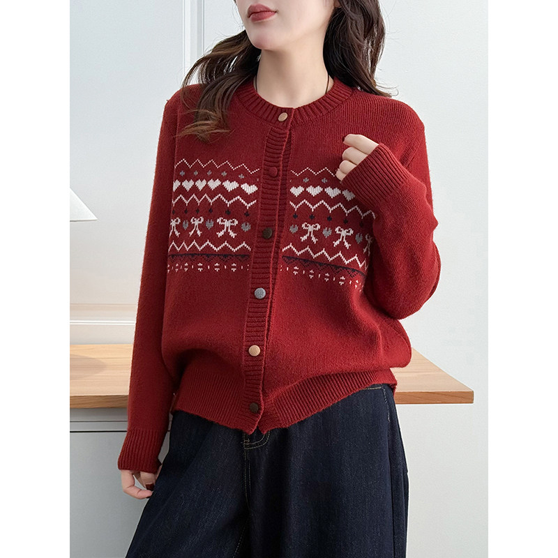翠袖大码女装费尔岛风本命年红色毛衣女2026新款胖mm洋气针织开衫,女装/女士精品,毛针织衫,淘宝优惠券,粉丝福利购,淘宝优惠卷