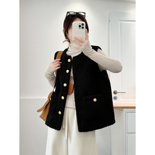 秋冬外穿百搭背心上衣 小香风羊羔毛颗粒绒马甲女2025新款 大码 女装