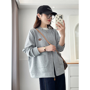 新款 翠袖 灰色卫衣外套女2025秋季 女装 胖mm休闲夹克棒球服上衣 大码