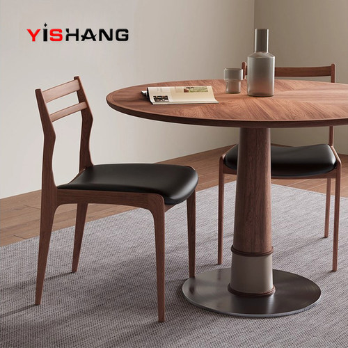 白蜡木真皮实木餐椅意式极简设计师高端中古风餐厅桌椅头层皮凳子