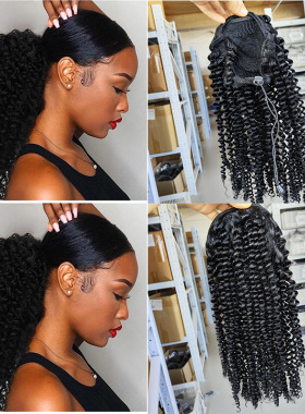 Kinky curly human hair drawstring ponytail hair extensions