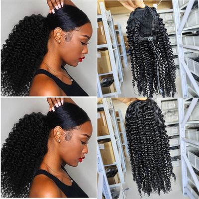Kinky curly human hair drawstring ponytail hair extensions