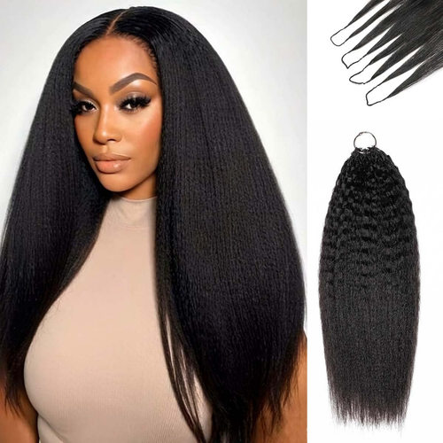 Kinky Straight Natural Black Real Human Hair怪异直羽毛接发