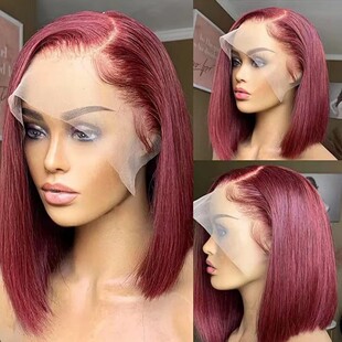10A Lace Wig 200%density Frontal Bob 99j Brazilian