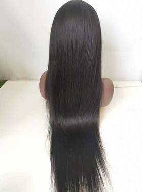 Long straight brazilian human hair lace frontal wig女长直发