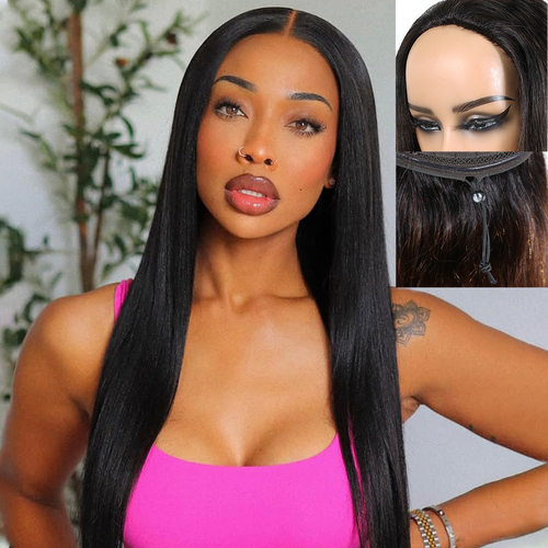 跨境Half Wig 3 in1 Human Hair Straight wigs欧美假发真人发丝