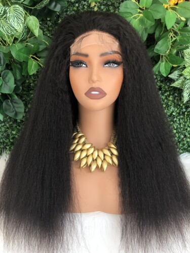 Glueless 4x4 closure wig Kinky straight for African human