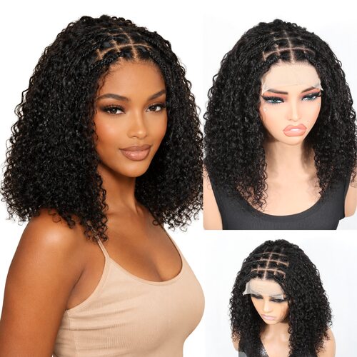 5x5 Closure Lace with Braided Bob kinky curly Human Hair Wig