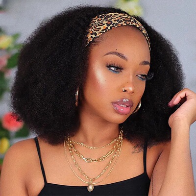 外贸真人发头套 headband wig冰丝发带真人发假发头套human hair