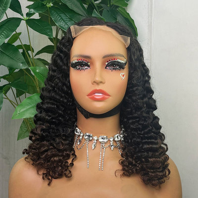 5*5 super double drawn Burmese curly wig 16inch  T1b/4color