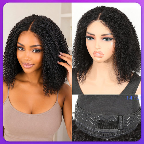 Glueless Bob Afro Curly Human Hair 4x4 Lace Closure Wig漂扣