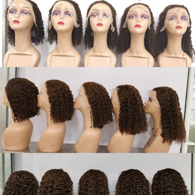 13*4 frontal Water Wave Curly 4# Brown Human Hair Lace wig