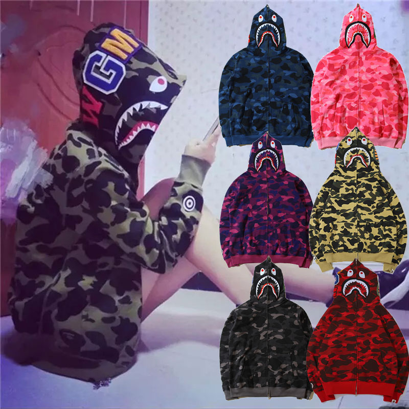 Item Thumbnail for Tide brand shark camouflage zipper sweater youth men and women trend personality hoodie street hip-hop student clothes jacket