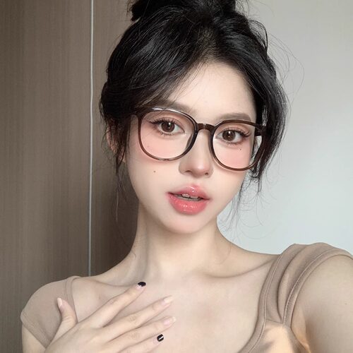 韩系茶色大框方圆脸近视眼镜