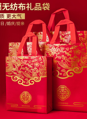 覆膜无纺布袋红色双喜袋结婚送礼袋大容量礼品袋红色手提袋喜糖袋