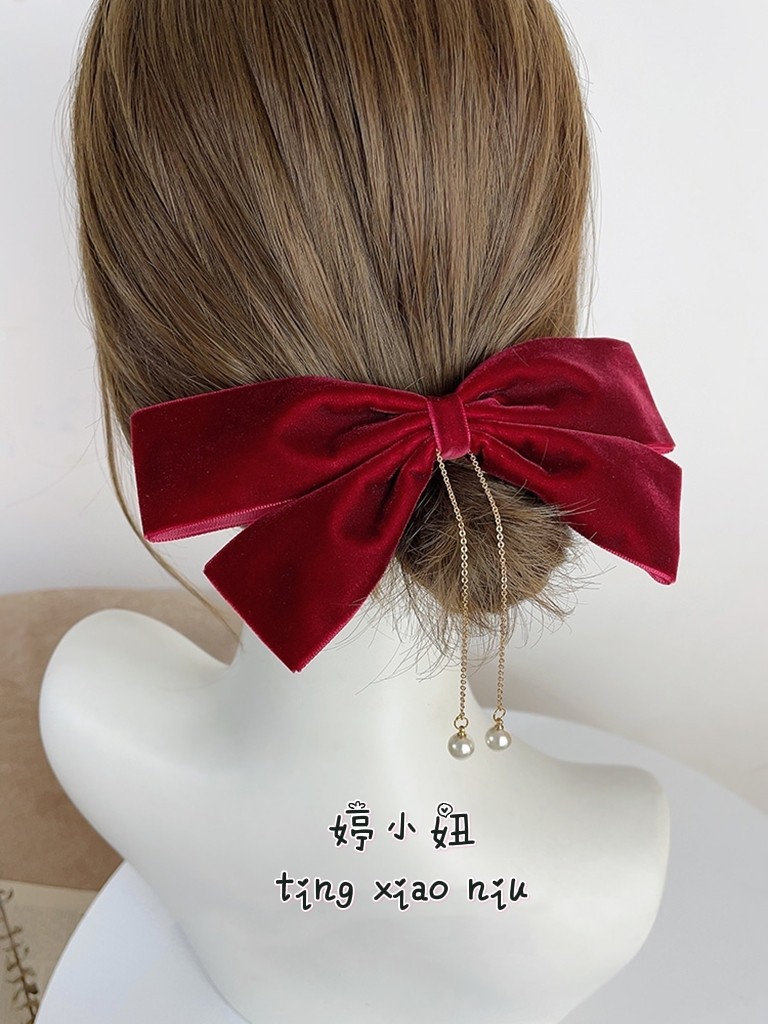 韩国流苏后脑勺顶夹新款丝绒酒红色大蝴蝶结珍珠吊坠发夹高级感,饰品/流行首饰/时尚饰品新,发饰,淘宝优惠券,粉丝福利购,淘宝优惠卷