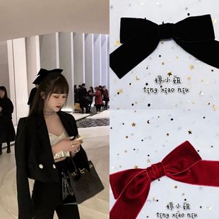 林珊珊年会同款复古丝绒大蝴蝶结发带发卡顶夹明星韩国天鹅绒发饰