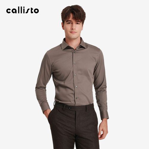 【商场同款】callisto男装秋冬新品男士棉混纺长袖翻领纯色衬衫