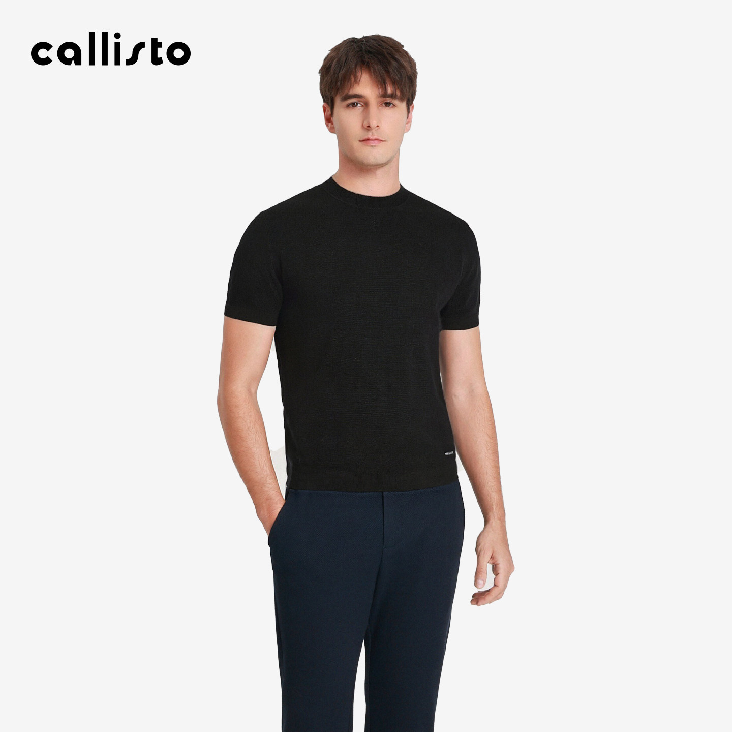 【商场同款】callisto2025秋新品男士短袖圆领羊毛混纺针织毛衣