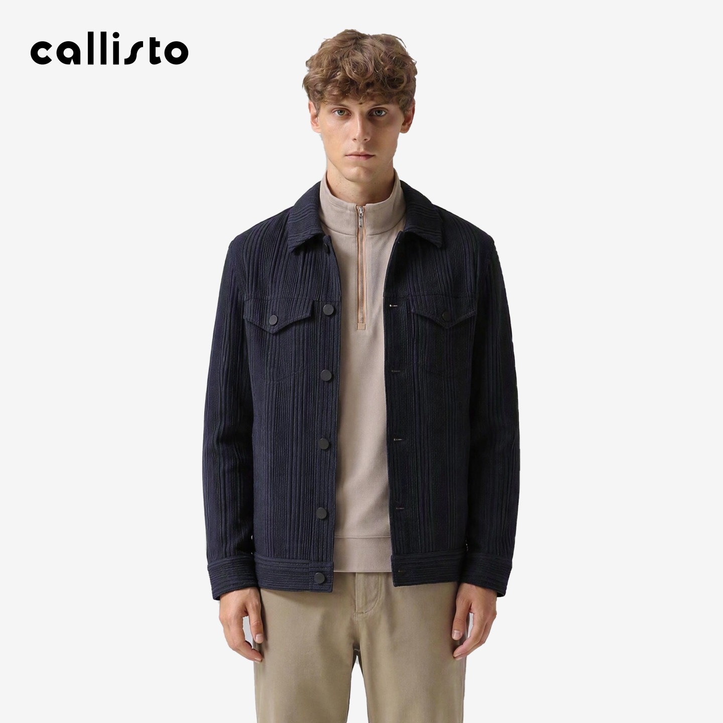 【意大利进口羊毛混纺】callisto商场同款秋冬男时尚褶皱肌理夹克