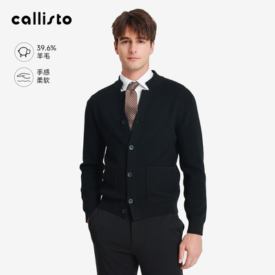 【商场同款】callisto2025秋冬新品男士毛衣羊毛混纺小立领开衫
