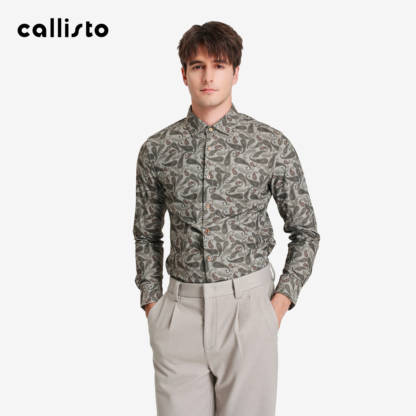 【商场同款】callisto2025秋冬新品男士长袖印花翻领休闲衬衫